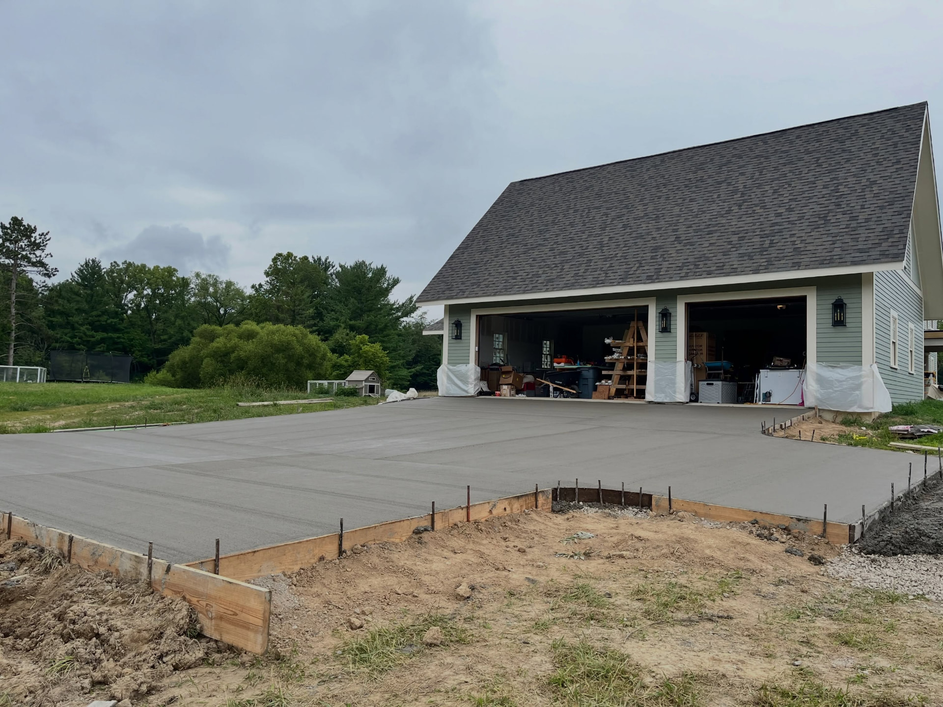 Freshly poured concrete driveway