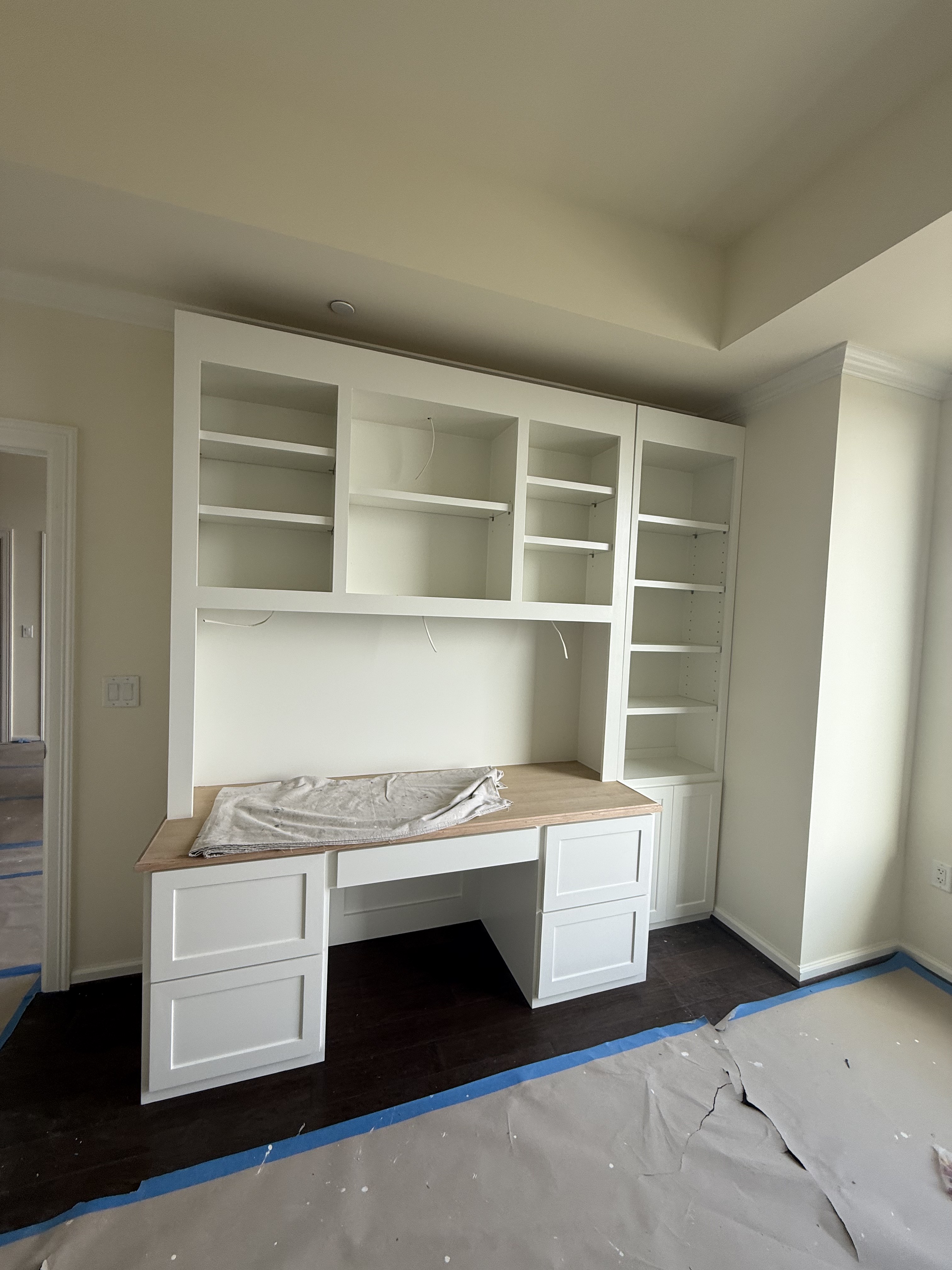 Custom built-in desk and shelving